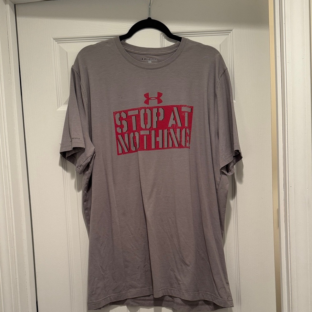 Under Armour Short Sleeve Tee in Gray with Red Graphic